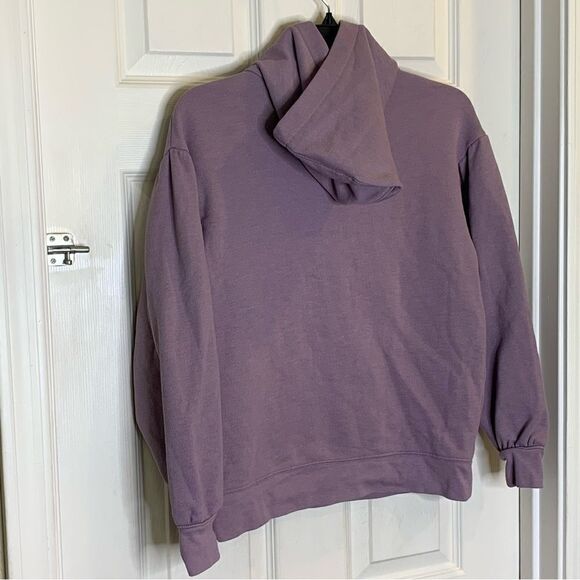 Madewell Pleat-Sleeve Shrunken Hoodie Sweatshirt Size XS Purple - Picture 7 of 9